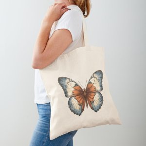 Vintage Butterfly Blue Cream Orange Tote Bag