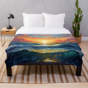 Ocean Sunrise Art Throw Blanket