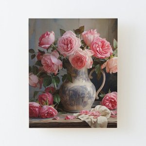 Rustic Pink Roses Still Life wood mounted wall art print