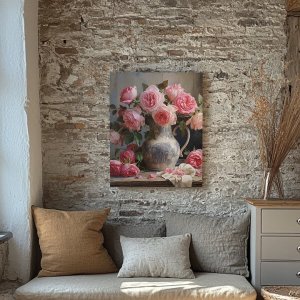 Rustic Pink Roses Still Life wood mounted wall art print