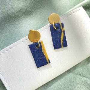 Handmade Gold and Navy Marble Polymer Clay Earrings