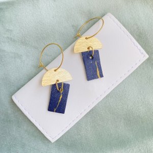 Handmade Gold and Navy Marble Sparkle Polymer Clay Earrings