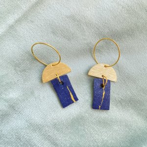 Handmade Gold and Navy Marble Sparkle Polymer Clay Earrings