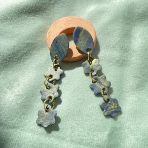 Handmade Gold and Navy Marble Sparkle Polymer Clay Earrings