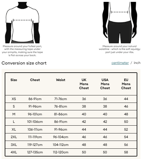 sweatshirt size chart