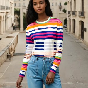 Women Stripes Sweatshirt Sweater