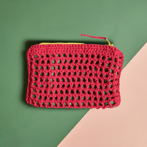 handmade crochet zipper pouch in Red and Green