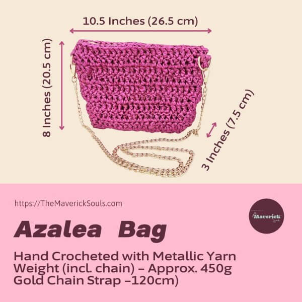 Handmade Crochet Metallic Pink Crossbody Purse – Elegant Shoulder Bag with Satin Lining & Gold Chain Strap
