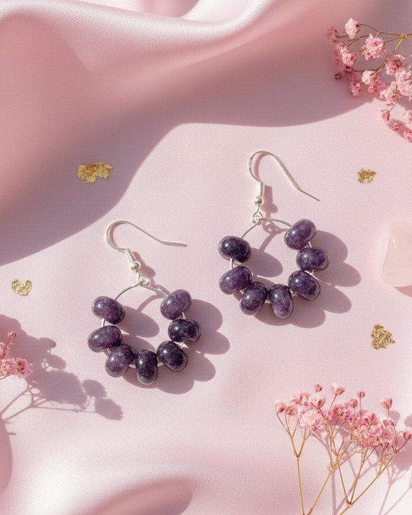 Handmade Amethyst Gemstone Hoop Earrings