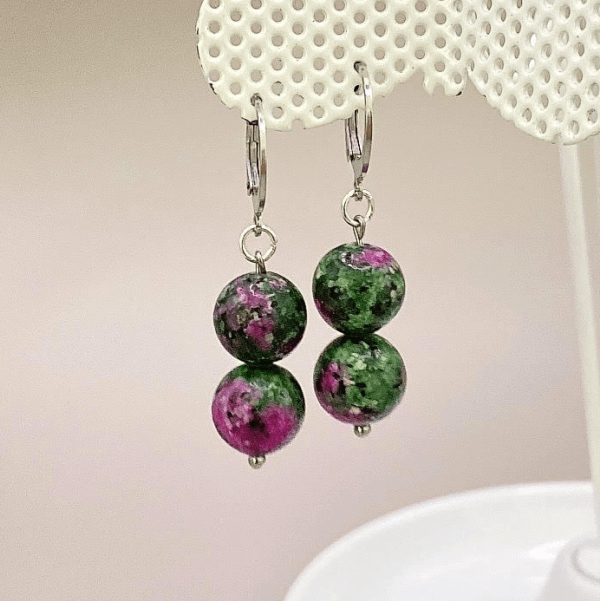 handmade natural ruby zoisite anyolite earrings gift