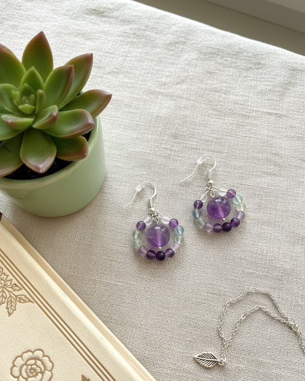 Flourite Sterling Silver Crystal Earrings: Clarity, emotional healing, focus
