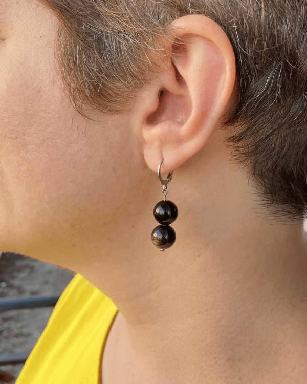 Golden Sheen Obsidian Earrings: Handmade Sterling Silver Dangle Jewelry