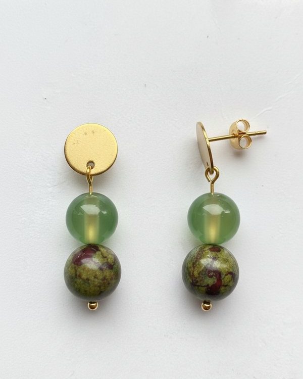 Epidote Jasper and Agate Earrings: Grounding, Balance, Emotional renewal