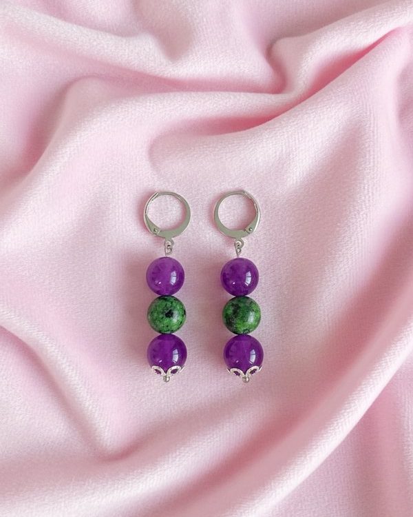 Amethyst and Ruby Zoisite (Anyolite) handmade earrings