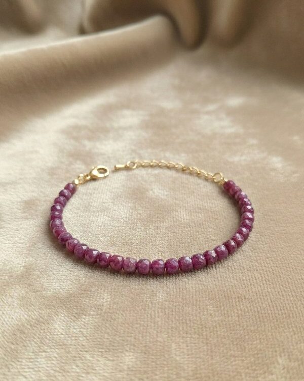 Ruby natural gemstone faceted beads bracelet for women