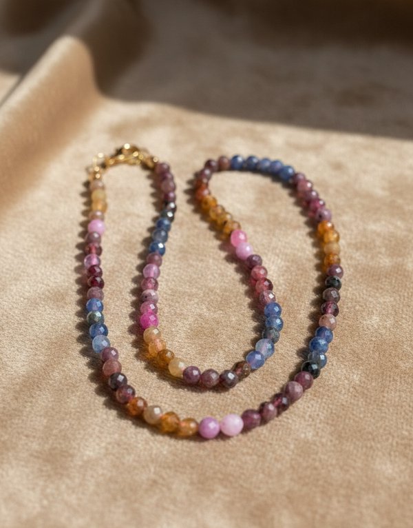 Ruby Sapphire Gradient Natural Gemstone Necklace