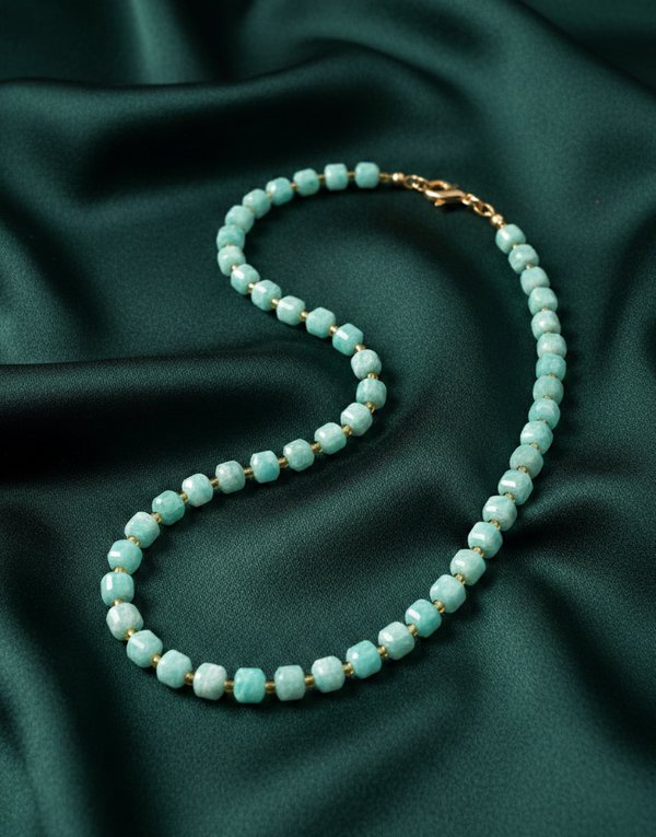 Russian Amazonite Faceted Natural Gemstone Necklace (17 inch)