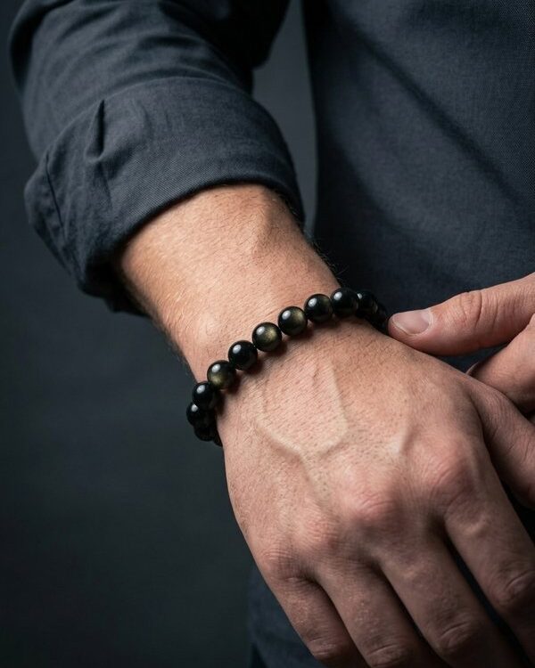 Father's Day Crystal Bracelet | Golden Black Obsidian | Protection - Strength | Gift for Dad