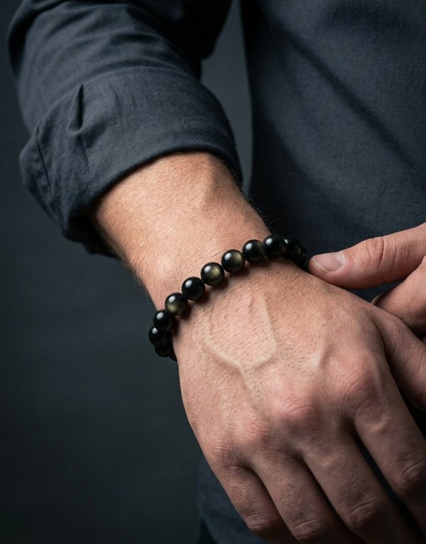 Father's Day Crystal Bracelet | Golden Black Obsidian | Protection - Strength | Gift for Dad