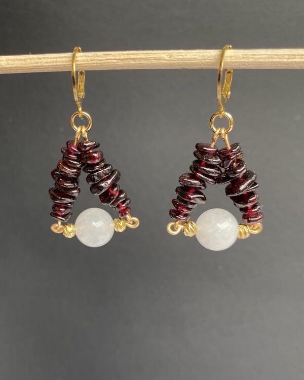 Moonstone and Garnet Earrings HANIEL | January and June Birthstone | Intuition and Passion | Gift