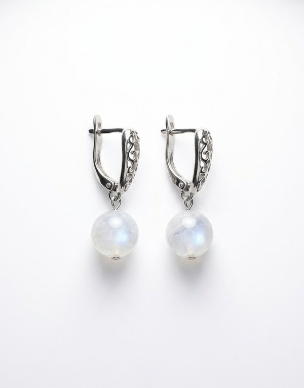Natural Moonstone and Pearl Drop Earrings HANIEL | Two June Birthstones | Sterling Silver | Handmade