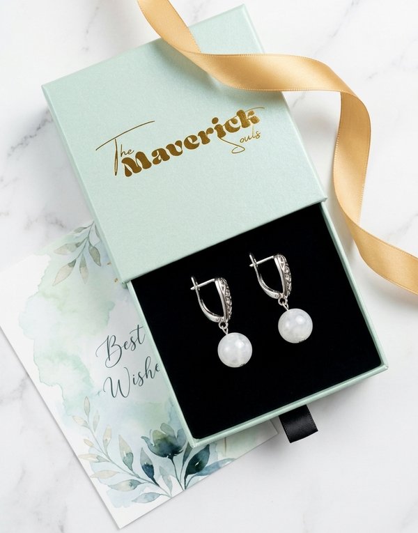 Natural Moonstone and Pearl Drop Earrings HANIEL | Two June Birthstones | Sterling Silver | Handmade