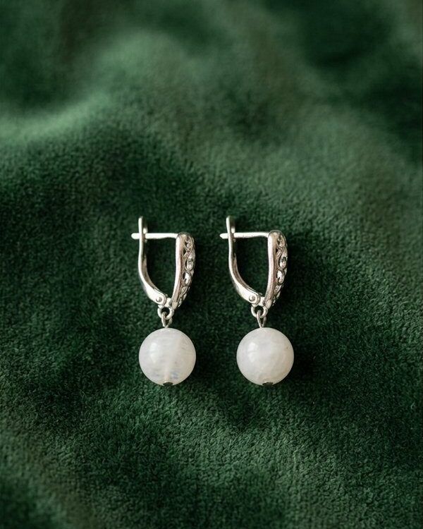 moonstone_june-birthstone_earrings_E3_woo Natural Moonstone and Pearl Drop Earrings HANIEL | Two June Birthstones | Sterling Silver | Handmade