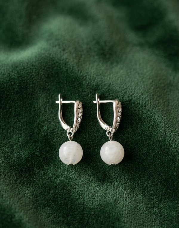 Natural Moonstone and Pearl Drop Earrings HANIEL | Two June Birthstones | Sterling Silver | Handmade