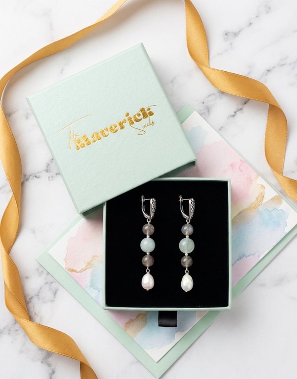 Labradorite Aquamarine Pearl Earrings