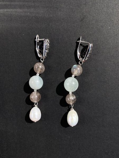 Labradorite Aquamarine Pearl Earrings