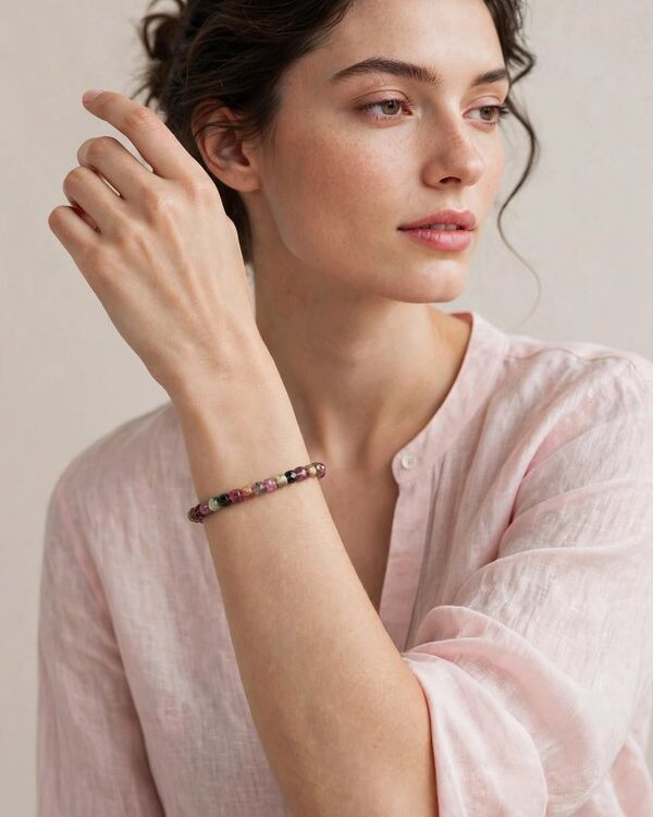 Dainty Rainbow Tourmaline natural gemstone faceted beads bracelet with clasps_6e_woo