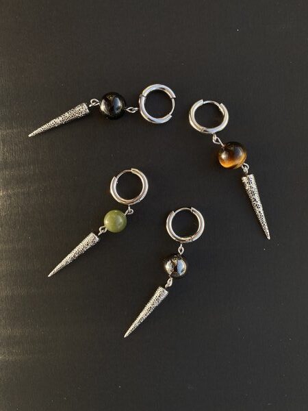 Gemstone Hoop Drop Earring unisex