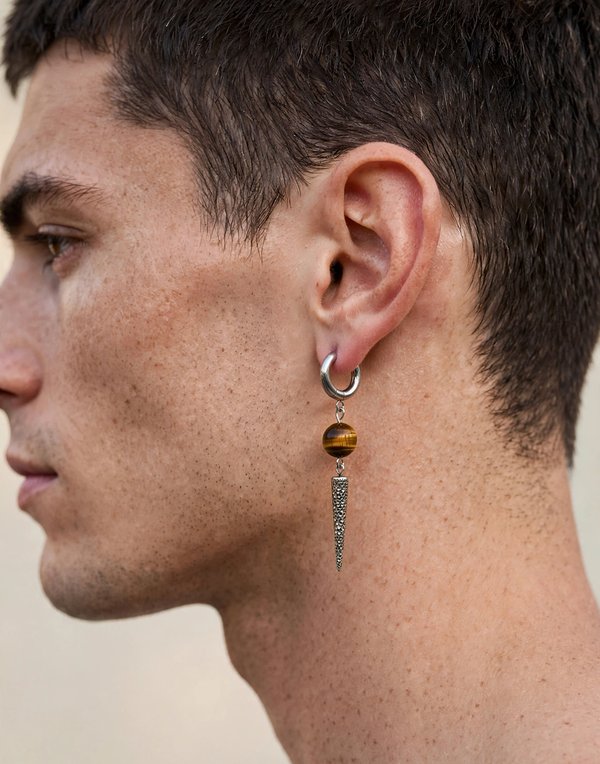 Gemstone Hoop Drop Earring for men