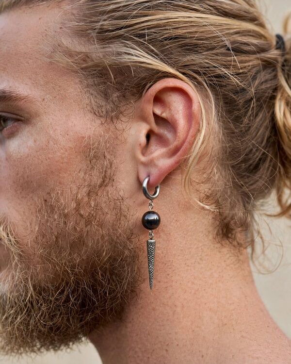 Gemstone Hoop Drop Earring men