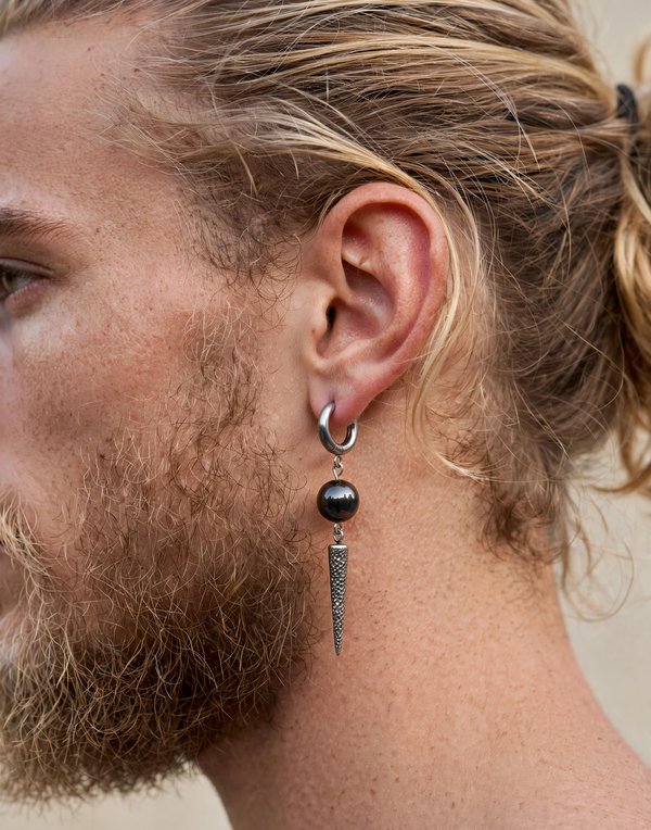 Gemstone Hoop Drop Earring men