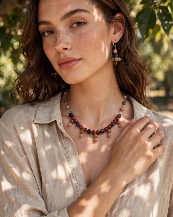 Wire Wrapped Gemstone Necklace and Earring Set JOPHIEL