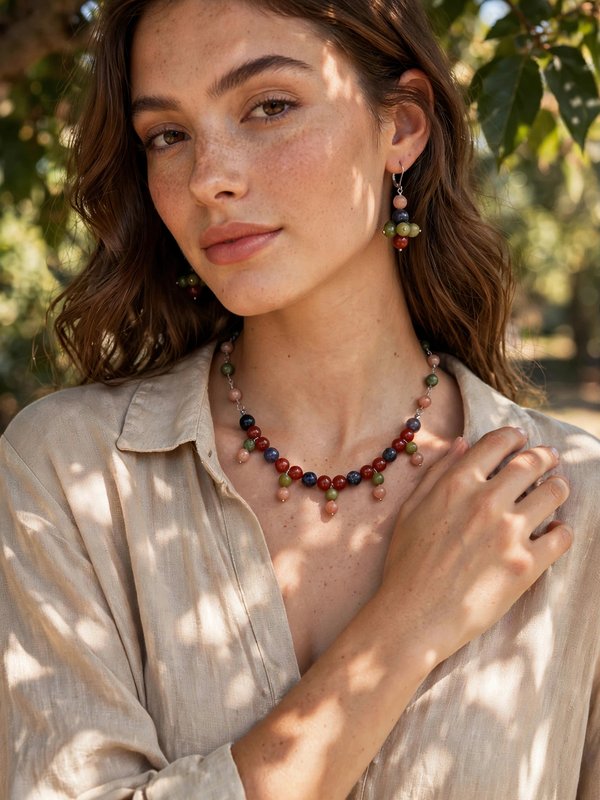 Wire Wrapped Gemstone Necklace and Earring Set JOPHIEL