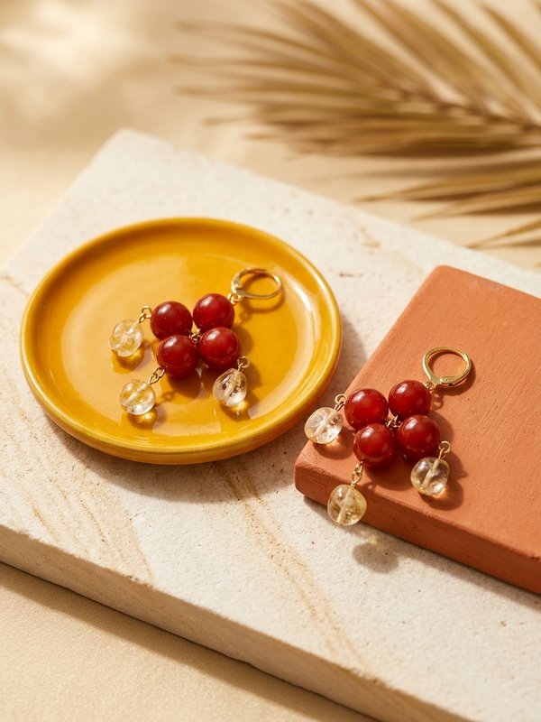 Red Carnelian Citrine Earrings MIKAEL | Natural Gemstone Cluster | July Birthday Gift