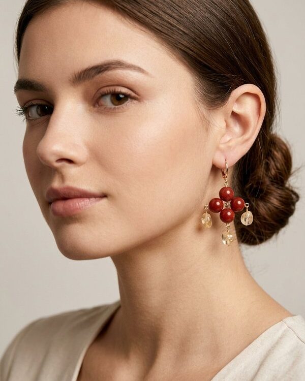 Red Carnelian Citrine Earrings MIKAEL | Natural Gemstone Cluster | July Birthday Gift