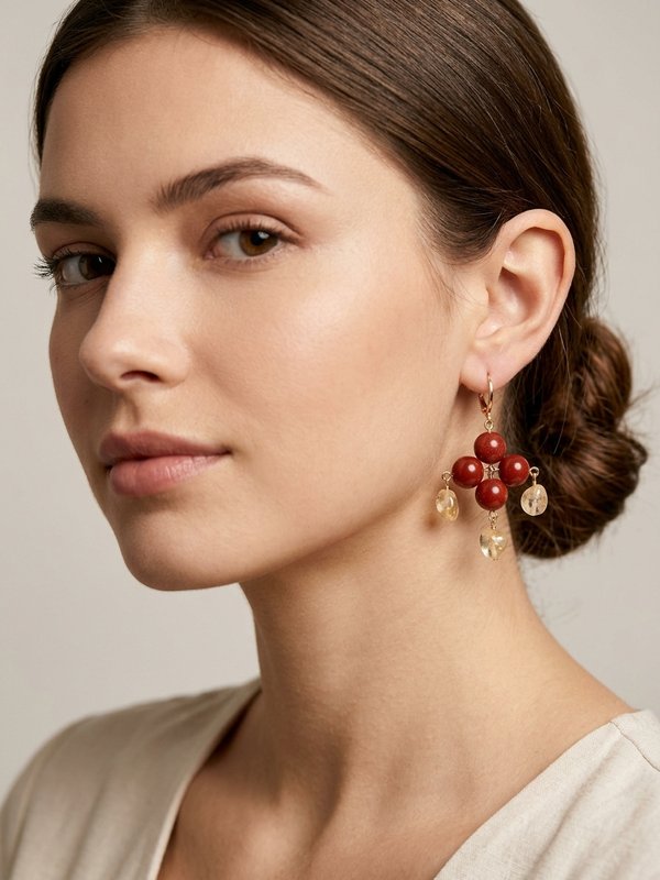 Red Carnelian Citrine Earrings MIKAEL | Natural Gemstone Cluster | July Birthday Gift