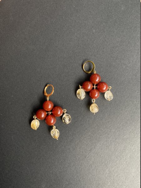 red_carnelian_citrine_18k_gold-plated_earrings_1_woo Red Carnelian Citrine Earrings MIKAEL | Natural Gemstone Cluster | July Birthday Gift