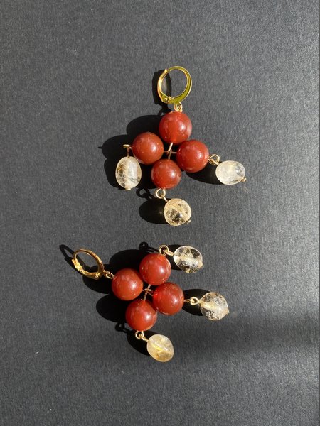 Red Carnelian Citrine Earrings MIKAEL | Natural Gemstone Cluster | July Birthday Gift