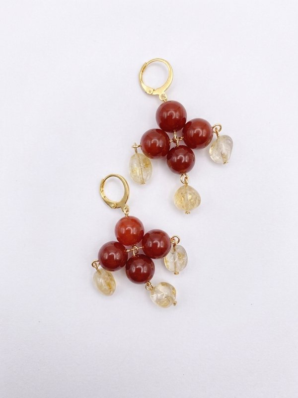 Red Carnelian Citrine Earrings MIKAEL | Natural Gemstone Cluster | July Birthday Gift