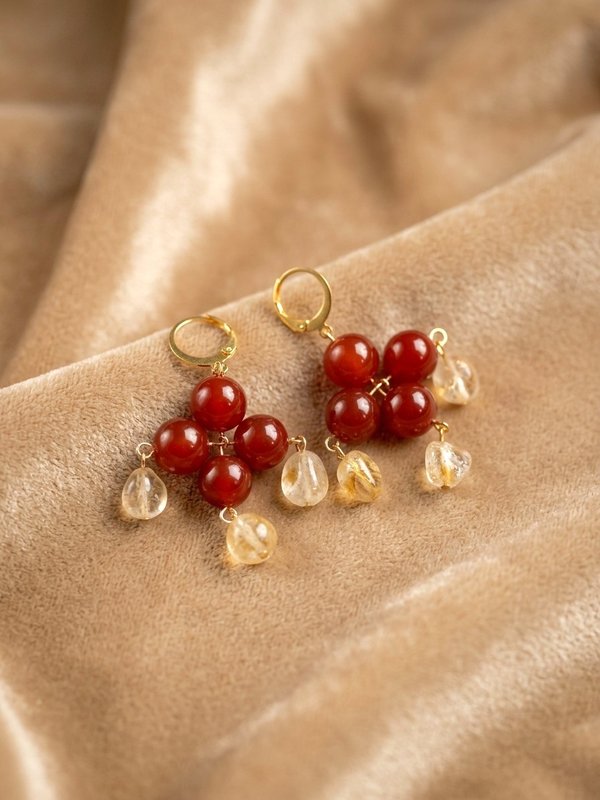 Red Carnelian Citrine Earrings MIKAEL | Natural Gemstone Cluster | July Birthday Gift