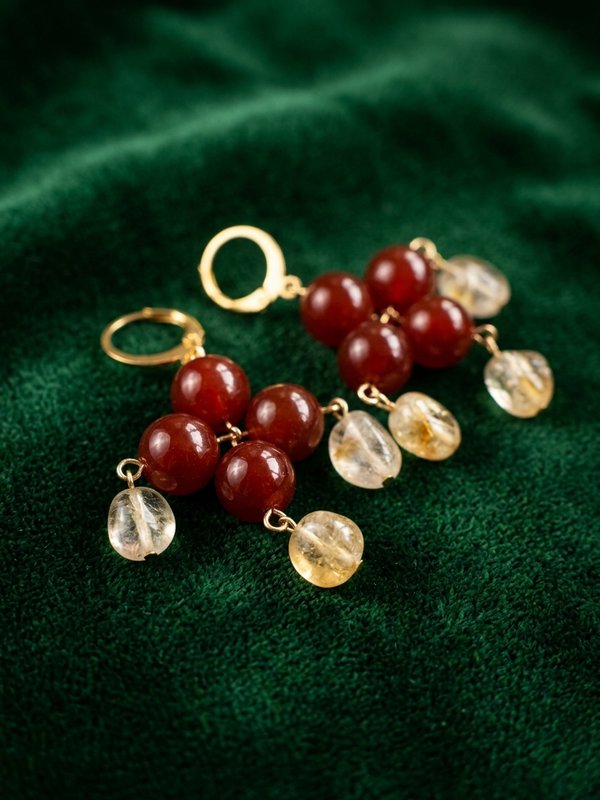 Red Carnelian Citrine Earrings MIKAEL | Natural Gemstone Cluster | July Birthday Gift