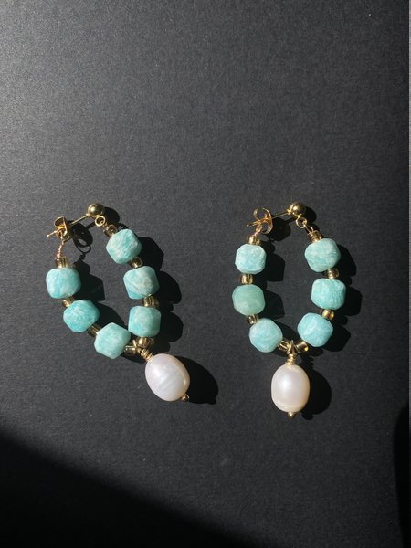 Russian Amazonite and Pearl Earrings