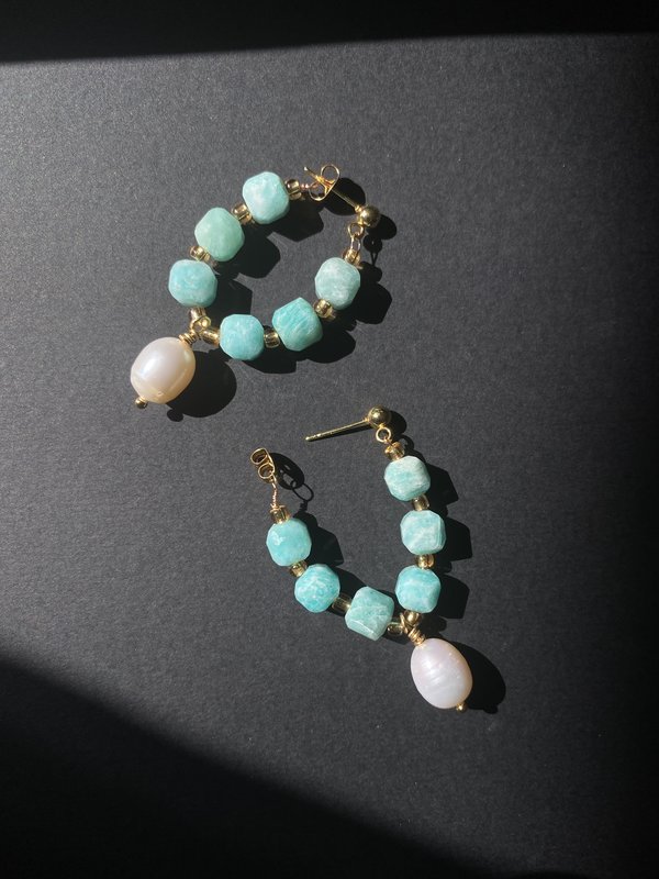 Russian Amazonite and Pearl Earrings