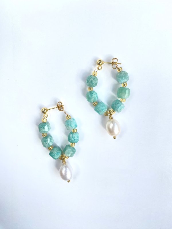 Russian Amazonite and Pearl Earrings