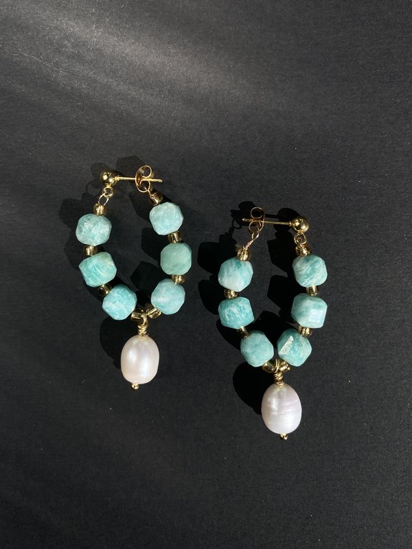 Russian Amazonite and Pearl Earrings