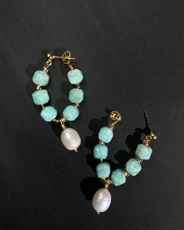 Russian Amazonite and Pearl Earrings